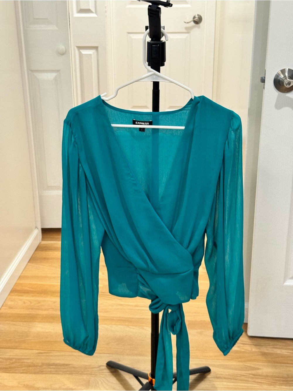 Express Teal Wrap Blouse with Tie Waist